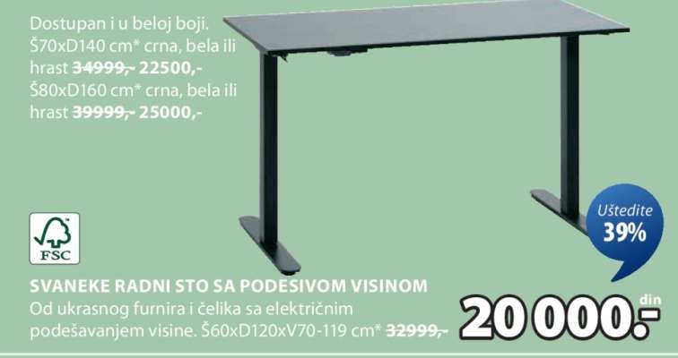 SVANEKE RADNI STO SA PODESIVOM VISINOM