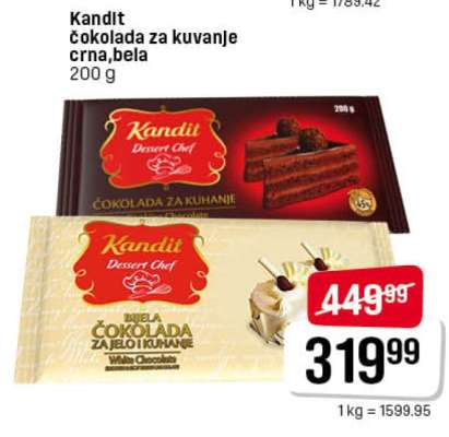 Kandit čokolada za kuvanje crna, bela