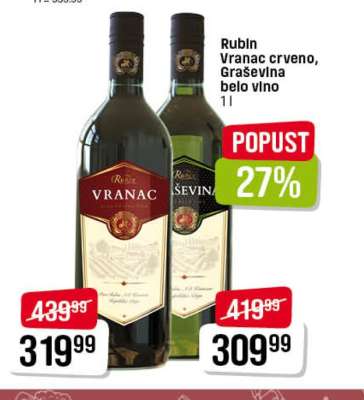 Rubin Vranac crveno, Graševina belo vino