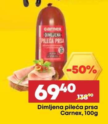 Dimljena pileća prsa Carnex, 100g