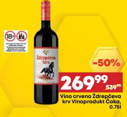 Vino crveno Ždrepčeva krv Vinoprodukt Čoka, 0.75l
