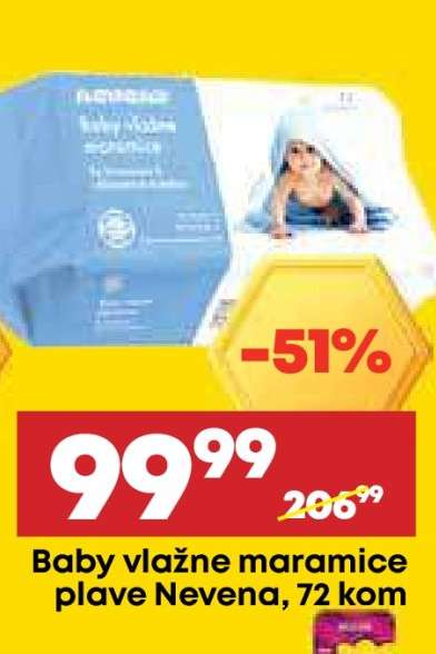 Baby vlažne maramice plave Nevena, 72 kom