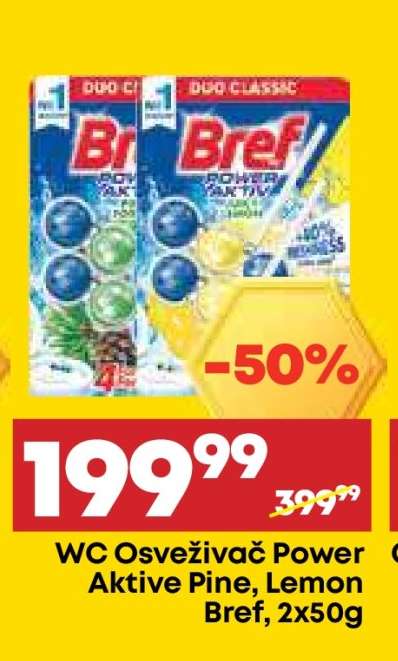 WC Osvěživač Power Aktive Pine, Lemon Bref, 2x50g