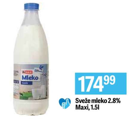 Svěže mléko 2.8% Maxi, 1.5l