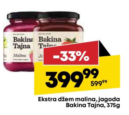 Ekstra džem malina, jagoda Bakina Tajna, 375g