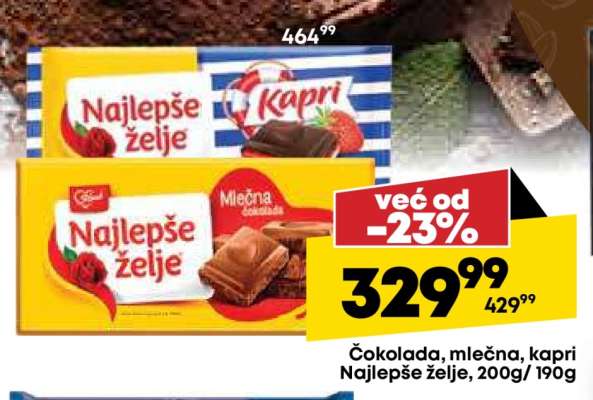 Čokolada, mlečna, kapri Najlepše želje, 200g/190g
