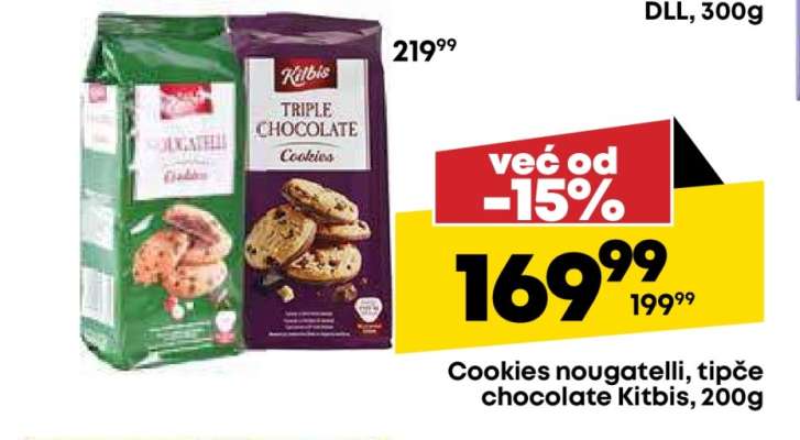 Cookies nougatelli, tipče chocolate Kitbis, 200g