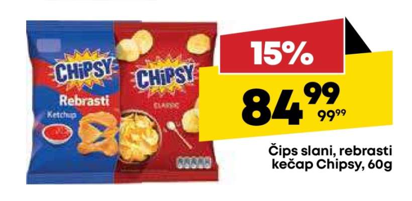 Čips slani, rebrasti kečap Chipsy, 60g
