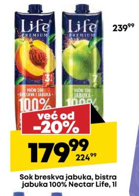 Sok breskva jabuka, bistra jabuka 100% Nectar Life, 1l