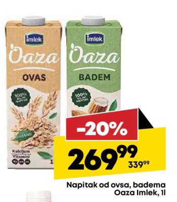 Napitak od ovsa, badema Oaza Imlek, 1l