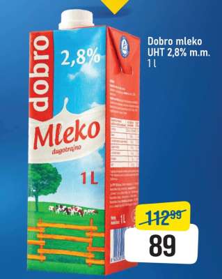 Dobro mleko UHT 2,8% m.m. 1L