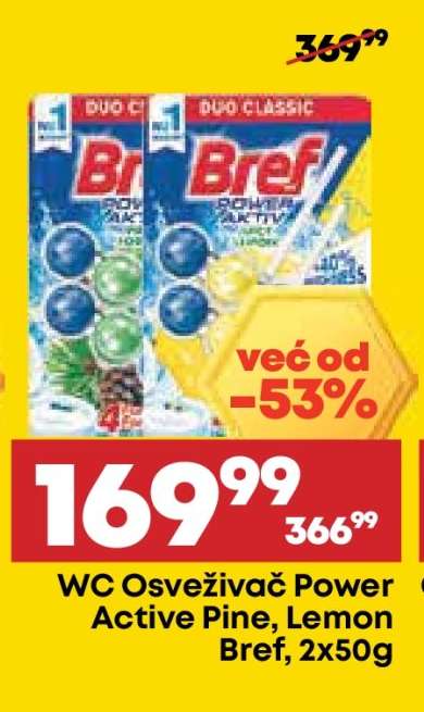 WC Osvěživač Power Active Pine, Lemon Bref, 2x50g