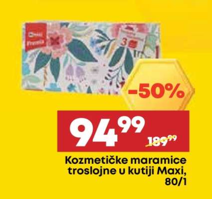 Kozmetičke maramice troslojne u kutiji Maxi, 80/1
