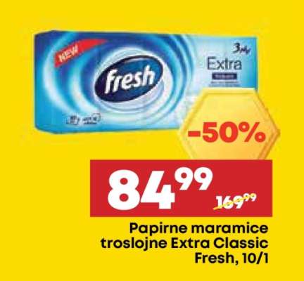 Papirne maramice troslojne Extra Classic Fresh, 10/1