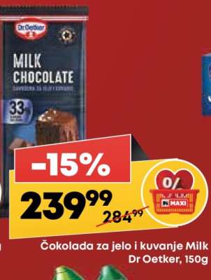 Čokolada za jelo i kuvanje Milk Dr Oetker, 150g