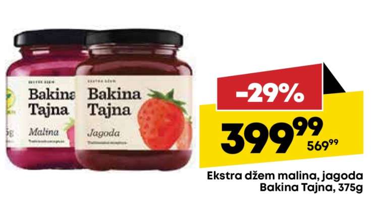 Ekstra džem malina, jagoda Bakina Tajna, 375g