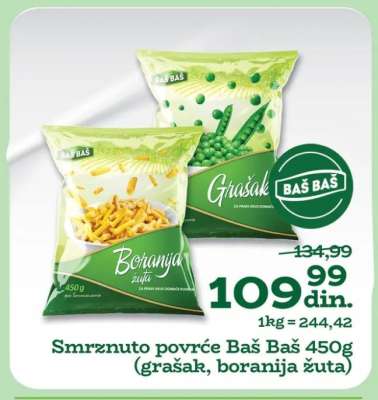 Smrznuto povrće Baš Baš 450g (grašak, boranija žuta)