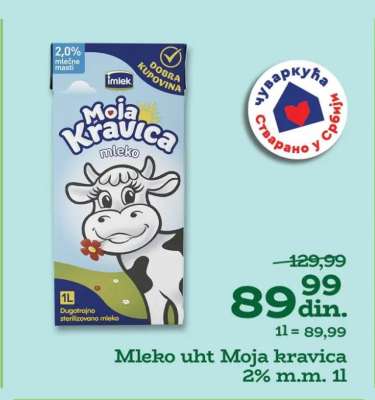Mleko uht Moja kravica 2% m.m. 1l