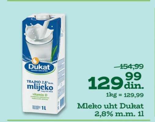 Mleko uht Dukat 2,8% m.m. 1l