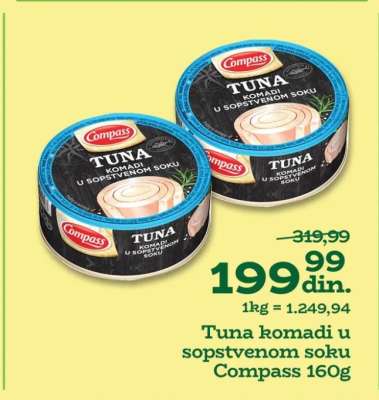 Tuna komadi u sopstvenom soku Compass 160g