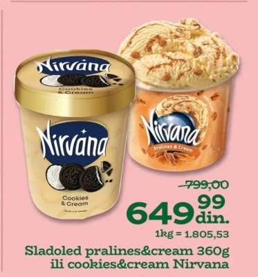 Sladoled pralines&cream 360g ili cookies&cream Nirvana