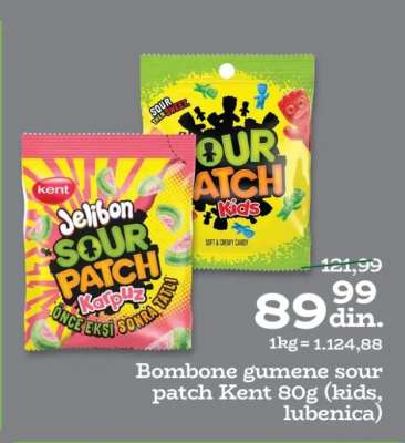 Bombone gumene sour patch Kent 80g (kids, lubenica)