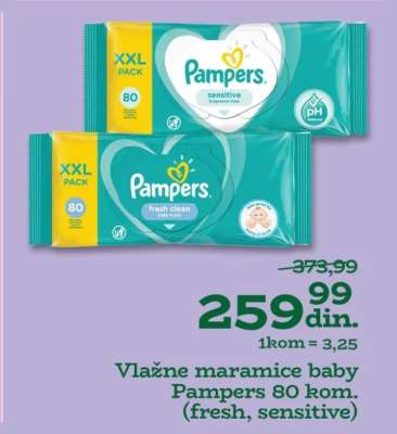 Vlažne maramice baby Pampers 80 kom. (fresh, sensitive)