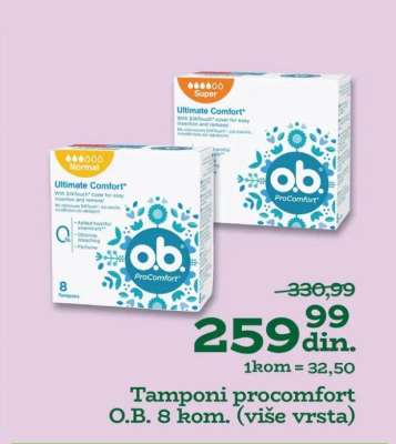 Tamponi procomfort O.B. 8 kom. (više vrsta)