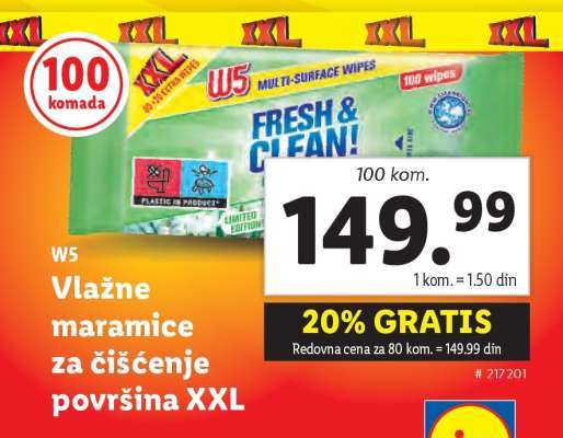 W5 Vlažne maramice za čišćenje površina XXL