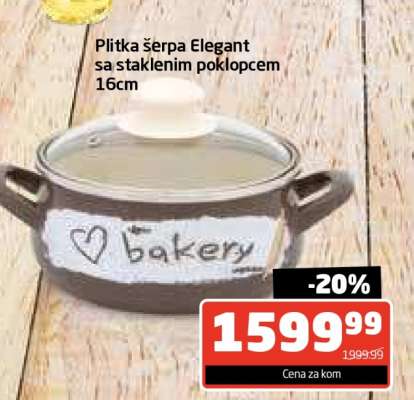 Plitka šerpa Elegant sa staklenim poklopcem 16cm