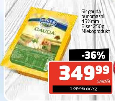 Sir gauda punomasni 45%mm Biser 250g Mlekoprodukt