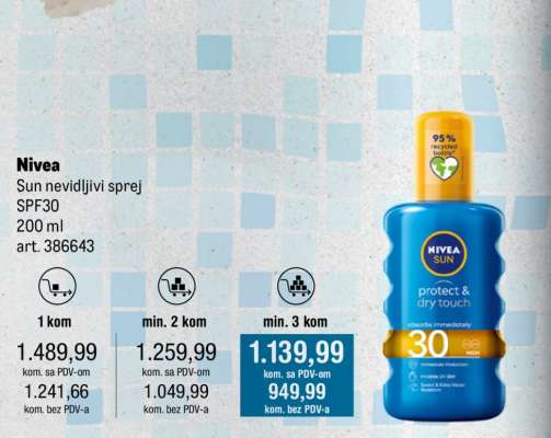 Nivea Sun nevidljivi sprej SPF30 200 ml