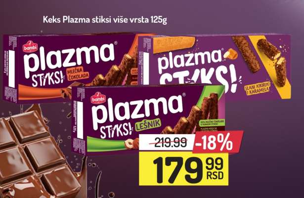 Keks Plazma Stiksi više vrsta, 125g