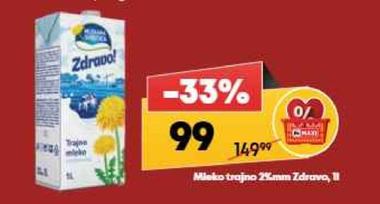 Mleko trajno 2%mm Zdravo, 1l
