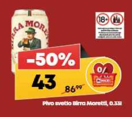 Pivo světlé Bira Moretti, 0.33l