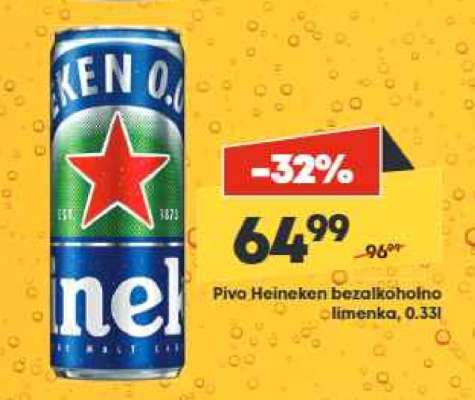 Pivo Heineken bezalkoholno limenka, 0.33l