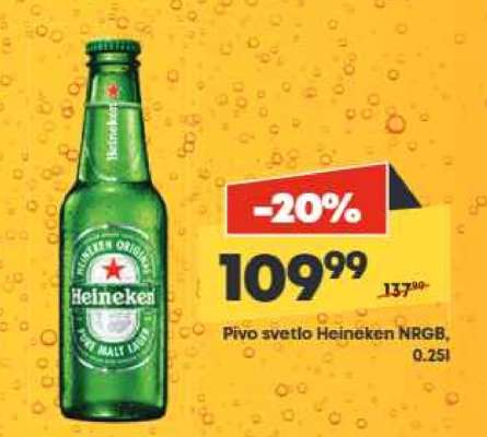 Pivo svetlo Heineken NRBG, 0,25l