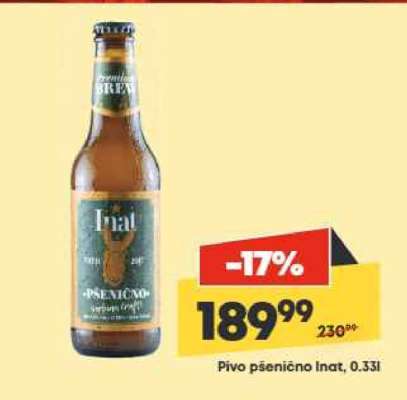 Pivo pšenično Inat, 0.33l