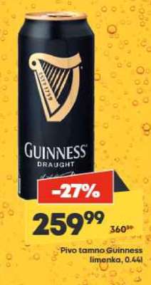 Pivo tamno Guinness limenka, 0.44l
