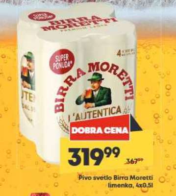 Pivo svetlo Birra Moretti limenka, 4x0.5l
