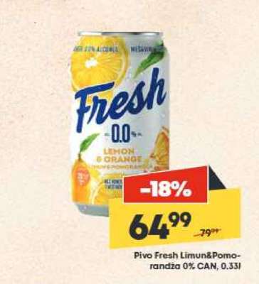 Pivo Fresh Limun&Pomorandza 0% CAN, 0.33l