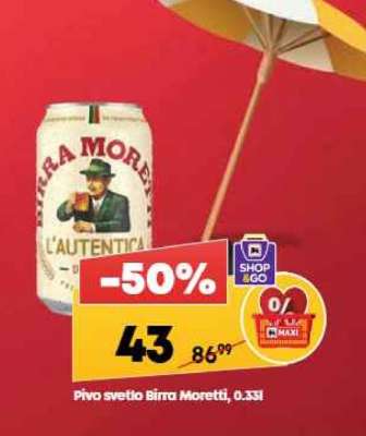 Pivo svetlo Birra Moretti 0.33l