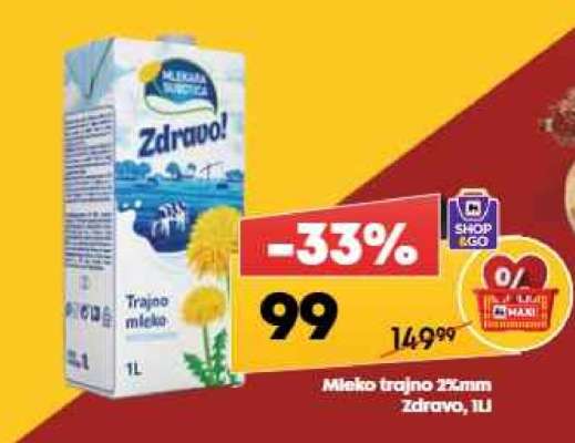Mleko trajno 2%mm Zdravo, 1l