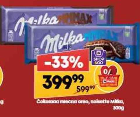 Čokolada mlečna oreo, noisette Milka, 300g
