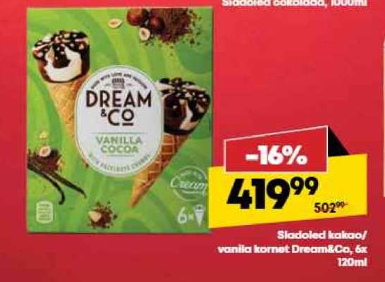Slađoled kakao/vanila kornet Dream&Co, 6x120ml