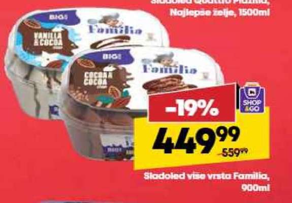 Sladoled vise vrsta Familia, 900ml