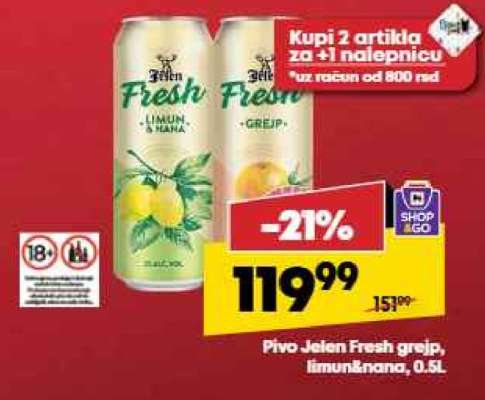 Pivo Jelen Fresh grejp, limun&nana, 0.5L