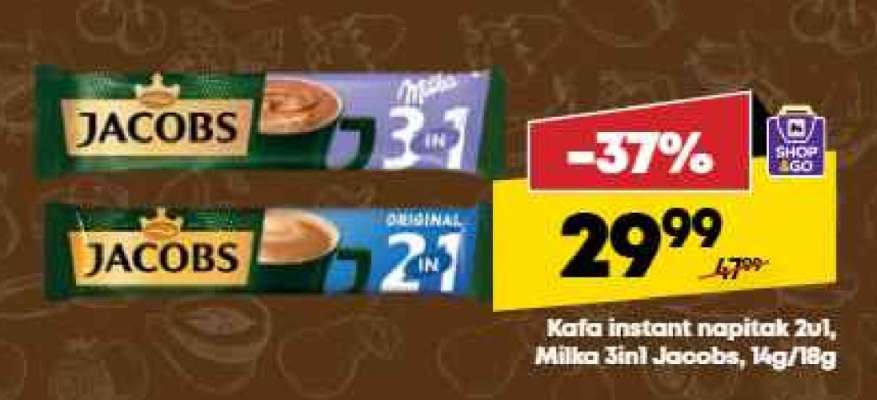 Kafa instant napitak 2u1, Milka 3in1 Jacobs, 14g/18g