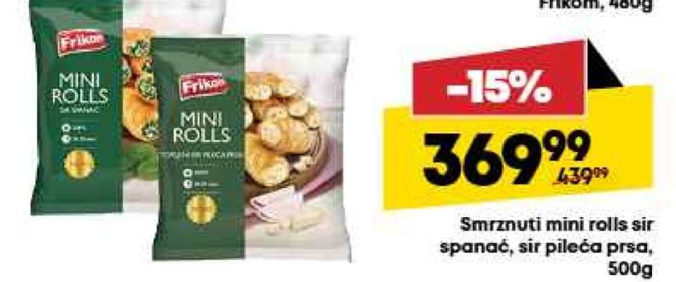 Smrznuti mini rolls sir španac, sir pileća prsa, 500g