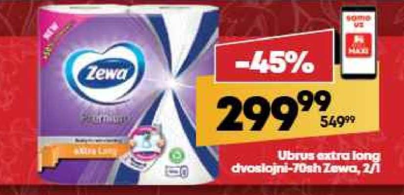 Ubrus extra long dvoslojni 70sh Zewa, 2/1